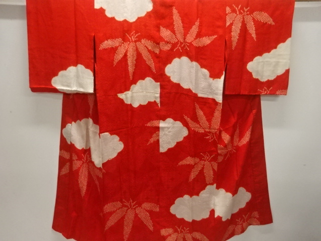 JAPANESE KIMONO / ANTIQUE MON KINSHA SHIBORI BAMBOO GRASS PATTERN CLOU